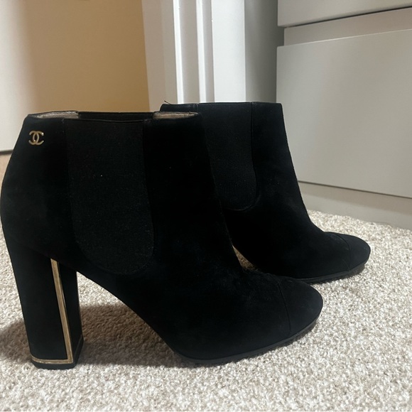 Chanel Black Ankle Suede Boots Size 39